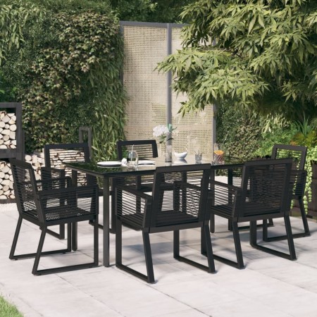 Juego de comedor para jardín 7 piezas ratán PVC negro en Conjuntos de jardín | Comprar online en Foru.es