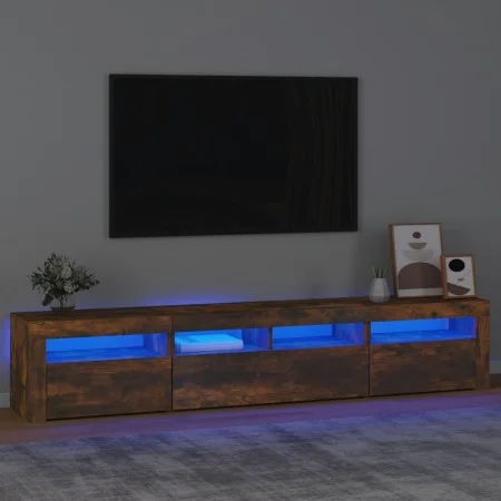 Mueble de TV con luces LED color roble ahumado 210x35x40 cm de vidaXL, Muebles TV - Ref: Foro24-3152735, Precio: 152,69 €, De...