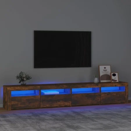 Mueble de TV con luces LED color roble ahumado 240x35x40 cm de vidaXL, Muebles TV - Ref: Foro24-3152767, Precio: 155,06 €, De...