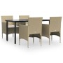 Juego de comedor de jardín 5 piezas con cojines beige y negro en Conjuntos de jardín | Comprar online en Foru.es