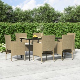 Juego de comedor de jardín 7 piezas con cojines beige y negro en Conjuntos de jardín | Comprar online en Foru.es
