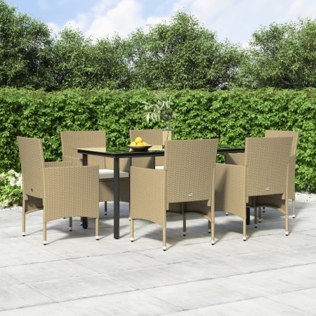 Juego de comedor de jardín 7 piezas con cojines beige y negro en Conjuntos de jardín | Comprar online en Foru.es