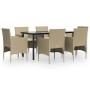 Juego de comedor de jardín 7 piezas con cojines beige y negro en Conjuntos de jardín | Comprar online en Foru.es