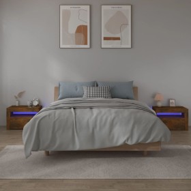 Mesitas de noche con LED 2 uds color roble ahumado de vidaXL, Mesitas de noche - Ref: Foro24-3144972, Precio: 96,22 €, Descue...