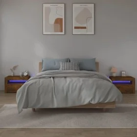 Mesitas de noche con LED 2 uds color roble ahumado de vidaXL, Mesitas de noche - Ref: Foro24-3144972, Precio: 94,48 €, Descue...