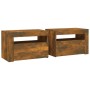 Mesitas de noche con LED 2 uds color roble ahumado de vidaXL, Mesitas de noche - Ref: Foro24-3144972, Precio: 96,22 €, Descue...