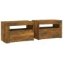 Mesitas de noche con LED 2 uds color roble ahumado de vidaXL, Mesitas de noche - Ref: Foro24-3144972, Precio: 94,48 €, Descue...