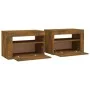 Mesitas de noche con LED 2 uds color roble ahumado de vidaXL, Mesitas de noche - Ref: Foro24-3144972, Precio: 94,48 €, Descue...