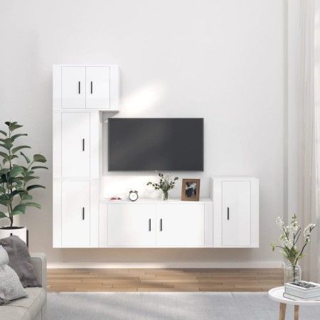 Set de muebles de TV 5 pzas madera contrachapada blanco brillo de vidaXL, Muebles TV - Ref: Foro24-3188632, Precio: 231,47 €,...