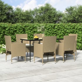 Juego de comedor de jardín 7 piezas con cojines beige y negro en Conjuntos de jardín | Comprar online en Foru.es