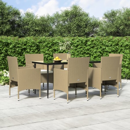 Juego de comedor de jardín 7 piezas con cojines beige y negro en Conjuntos de jardín | Comprar online en Foru.es