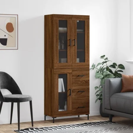 Aparador alto madera contrachapada marrón roble 69,5x34x180 cm de vidaXL, Aparadores - Ref: Foro24-3198600, Precio: 180,48 €,...