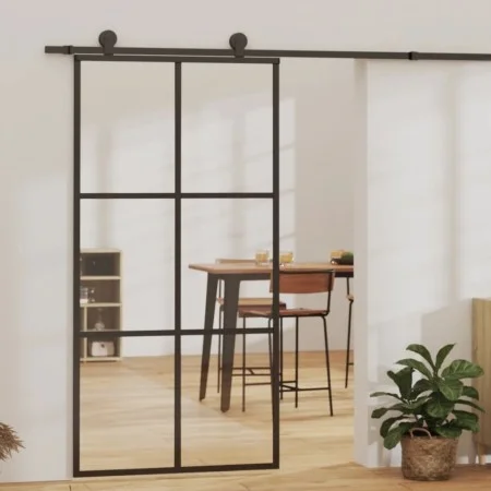 Puerta corredera ESG vidrio y aluminio negra 102x205 cm de vidaXL, Puertas - Ref: Foro24-151013, Precio: 222,98 €, Descuento: %