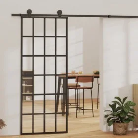Puerta corredera ESG vidrio y aluminio negra 76x205 cm de vidaXL, Puertas - Ref: Foro24-151020, Precio: 147,03 €, Descuento: %
