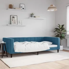 Blue velvet sofa bed 100x200 cm by vidaXL, Beds and slatted bases - Ref: Foro24-354014, Price: 197,64 €, Discount: %