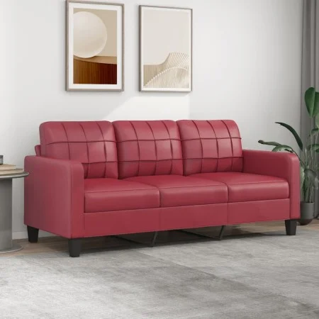 Sofá de 3 plazas de cuero sintético rojo vino 180 cm de vidaXL, Sofás - Ref: Foro24-359125, Precio: 257,83 €, Descuento: %