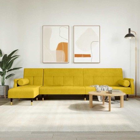 Sofá cama en forma de L terciopelo amarillo 271x140x70 cm en Sofás | Comprar online en Foru.es