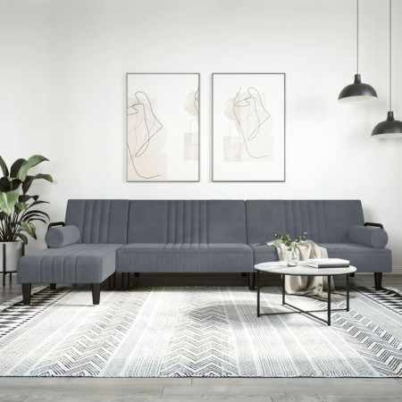 Sofá cama en forma de L terciopelo gris oscuro 260x140x70 cm en Sofás | Comprar online en Foru.es