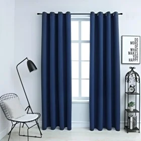 Cortinas opacas con anillas de metal 2 uds azul 140x245 cm de vidaXL, Cortinas y visillos - Ref: Foro24-134452, Precio: 37,68...
