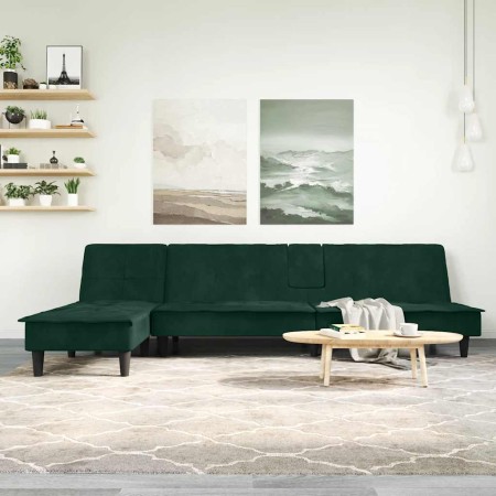 Sofá cama en forma de L terciopelo verde oscuro 255x140x70 cm en Sofás | Comprar online en Foru.es