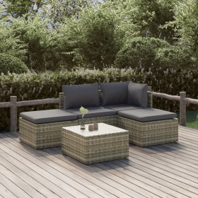 Set de muebles de jardín 5 pzas y cojines ratán sintético gris en Conjuntos de jardín | Comprar online en Foru.es