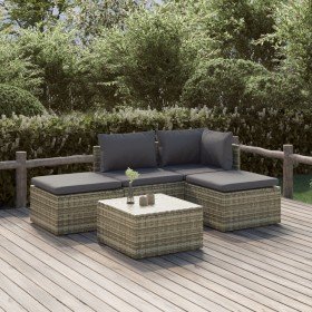 Set de muebles de jardín 5 pzas y cojines ratán sintético gris en Conjuntos de jardín | Comprar online en Foru.es