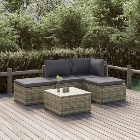 Set de muebles de jardín 5 pzas y cojines ratán sintético gris en Conjuntos de jardín | Comprar online en Foru.es