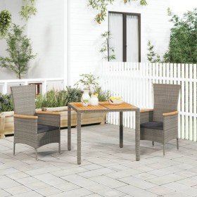 Set comedor de jardín 3 piezas con cojines ratán sintético gris en Conjuntos de jardín | Comprar online en Foru.es