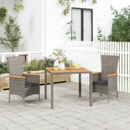 Set comedor de jardín 3 piezas con cojines ratán sintético gris en Conjuntos de jardín | Comprar online en Foru.es