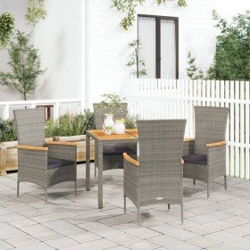 Set comedor de jardín 5 piezas con cojines ratán sintético gris en Conjuntos de jardín | Comprar online en Foru.es