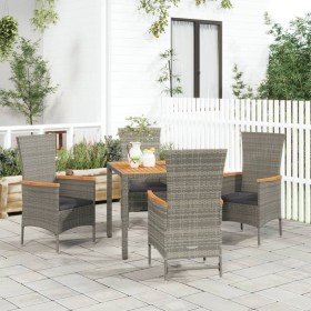 Set comedor de jardín 5 piezas con cojines ratán sintético gris en Conjuntos de jardín | Comprar online en Foru.es