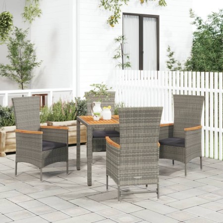 Set comedor de jardín 5 piezas con cojines ratán sintético gris en Conjuntos de jardín | Comprar online en Foru.es