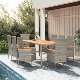 Set comedor jardín 9 pzas y cojines ratán sintético gris en Conjuntos de jardín | Comprar online en Foru.es