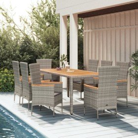 Set comedor jardín 9 pzas y cojines ratán sintético gris en Conjuntos de jardín | Comprar online en Foru.es