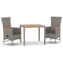 Set comedor de jardín 3 piezas con cojines ratán sintético gris en Conjuntos de jardín | Comprar online en Foru.es