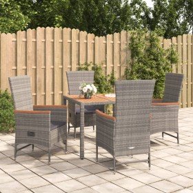 Set comedor de jardín 5 piezas con cojines ratán sintético gris en Conjuntos de jardín | Comprar online en Foru.es