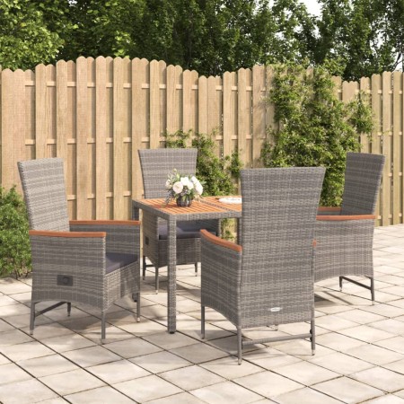 Set comedor de jardín 5 piezas con cojines ratán sintético gris en Conjuntos de jardín | Comprar online en Foru.es