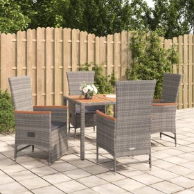 Set comedor de jardín 5 piezas con cojines ratán sintético gris en Conjuntos de jardín | Comprar online en Foru.es
