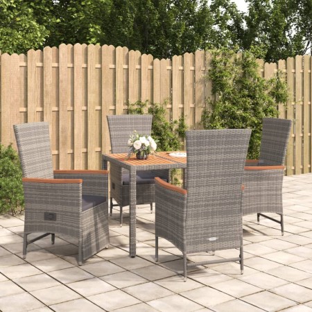 Set comedor de jardín 5 piezas con cojines ratán sintético gris en Conjuntos de jardín | Comprar online en Foru.es