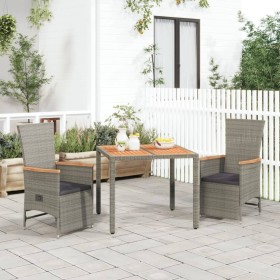Set comedor de jardín 3 piezas con cojines ratán sintético gris en Conjuntos de jardín | Comprar online en Foru.es