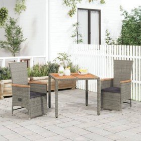 Set comedor de jardín 3 piezas con cojines ratán sintético gris en Conjuntos de jardín | Comprar online en Foru.es
