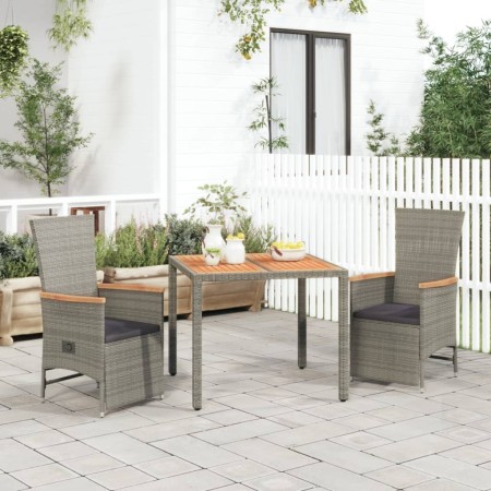 Set comedor de jardín 3 piezas con cojines ratán sintético gris en Conjuntos de jardín | Comprar online en Foru.es