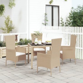 Set comedor de jardín 5 pzas con cojines ratán sintético beige en Conjuntos de jardín | Comprar online en Foru.es