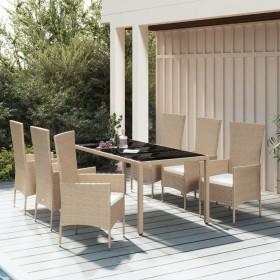 Set comedor de jardín 7 pzas con cojines ratán sintético beige en Conjuntos de jardín | Comprar online en Foru.es