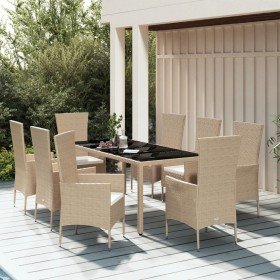 Set comedor de jardín 9 pzas con cojines ratán sintético beige en Conjuntos de jardín | Comprar online en Foru.es