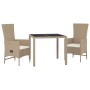 Set comedor de jardín 3 pzas con cojines ratán sintético beige en Conjuntos de jardín | Comprar online en Foru.es