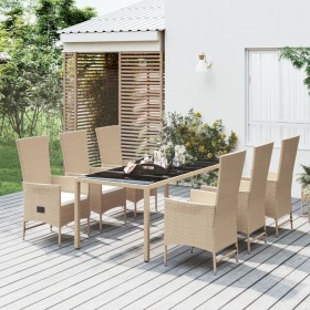 Set comedor de jardín 7 pzas con cojines ratán sintético beige en Conjuntos de jardín | Comprar online en Foru.es