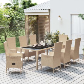 Set comedor de jardín 9 pzas con cojines ratán sintético beige en Conjuntos de jardín | Comprar online en Foru.es