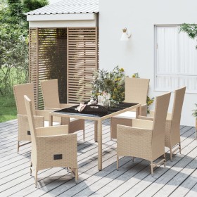 Set comedor de jardín 7 pzas con cojines ratán sintético beige en Conjuntos de jardín | Comprar online en Foru.es