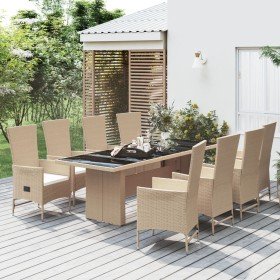 Set comedor de jardín 9 pzas con cojines ratán sintético beige en Conjuntos de jardín | Comprar online en Foru.es